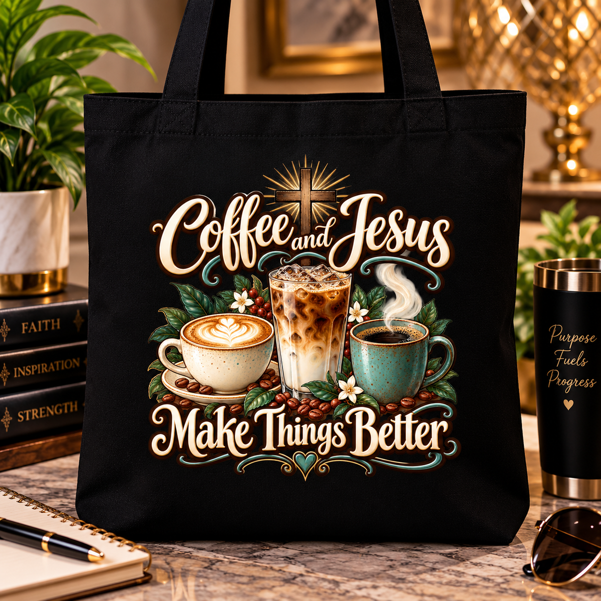 ☕ Coffee and Jesus Make Things Better – Inspirational Tote Bag