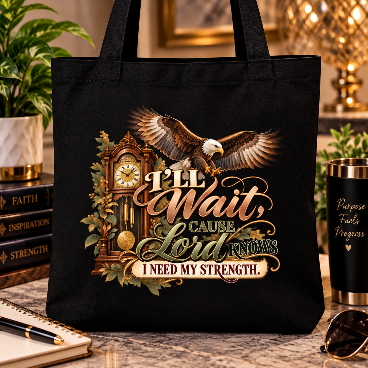 🦅 I'll Wait, Cause Lord Knows I Need My Strength – Inspirational Tote Bag