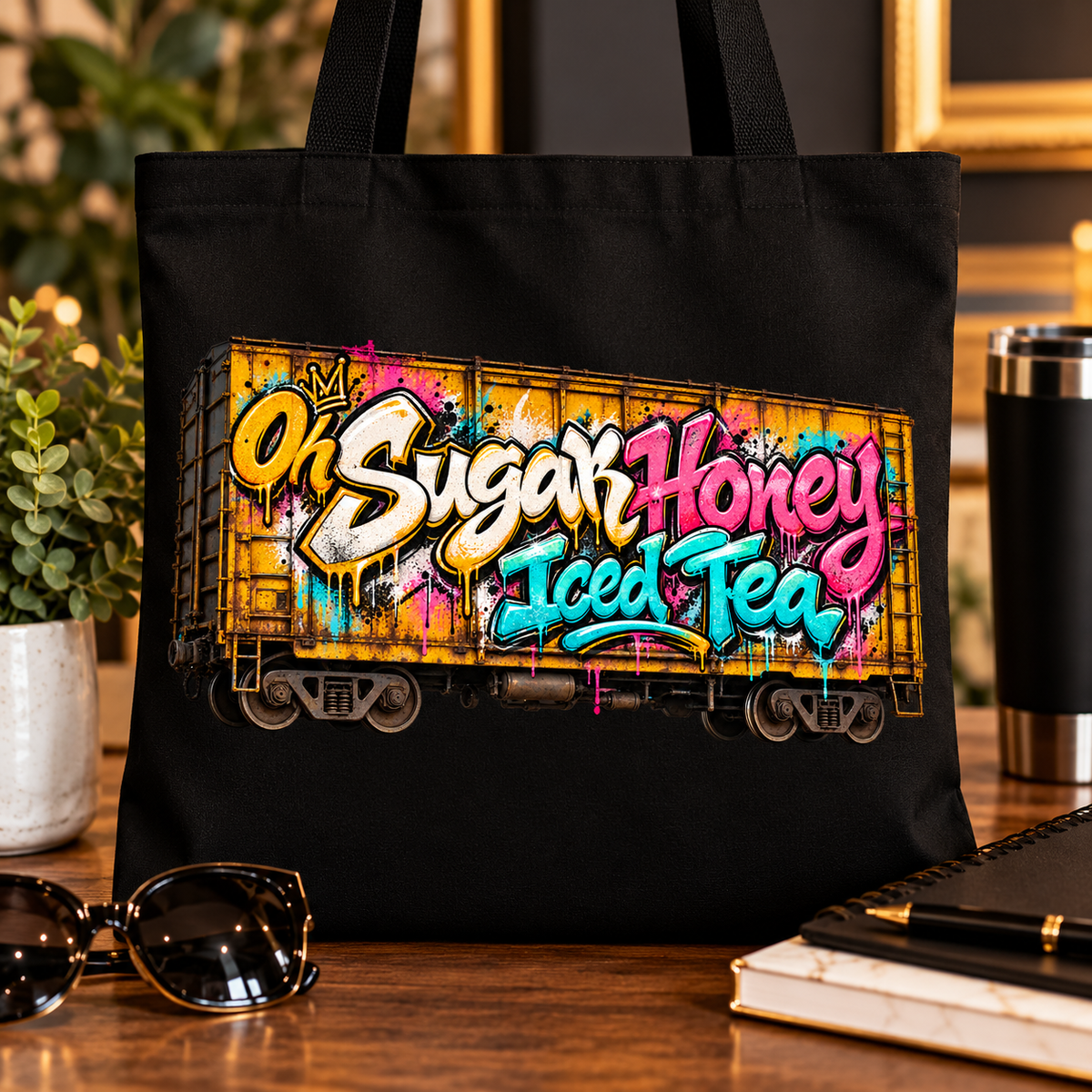 🎨 Oh Sugar Honey Iced Tea – Graffiti Graphic Tote Bag